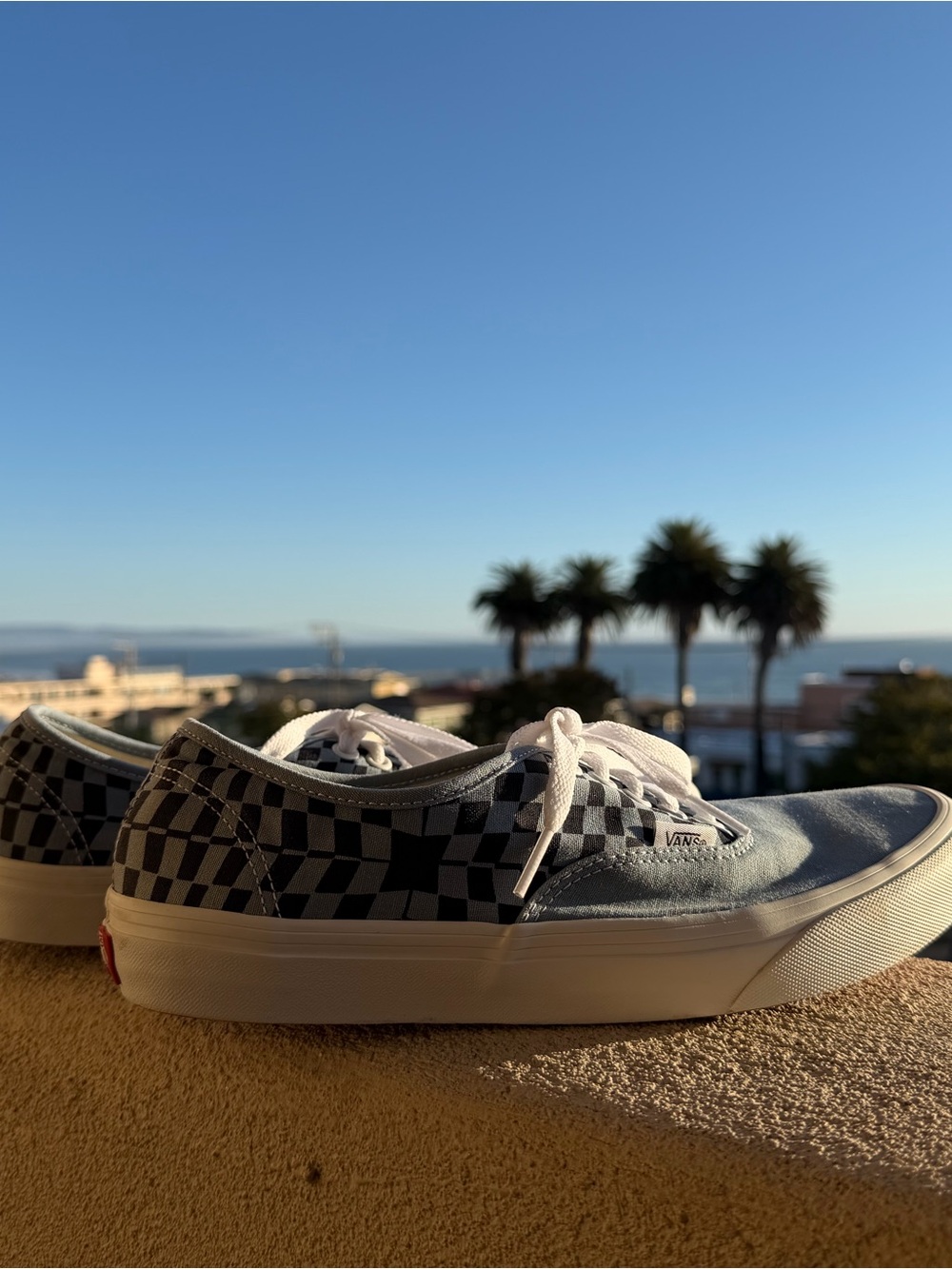 Vans Checkerboard Canvas Low-Top Sneakers in Light Blue and Navy Blue